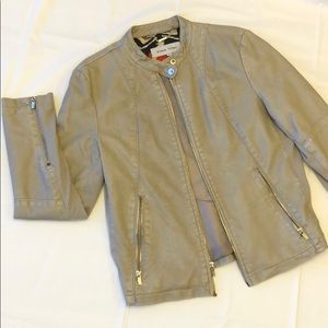 Faux Leather Jacket with Knitted Panels